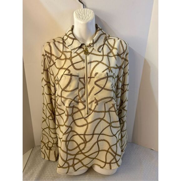 MK Michael Michael Kors Shirt Large Gold Zipper Rope Pattern (minor pen marks) - Picture 1 of 10